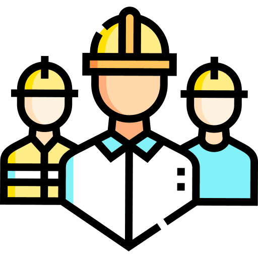 Three construction site workers next to each other